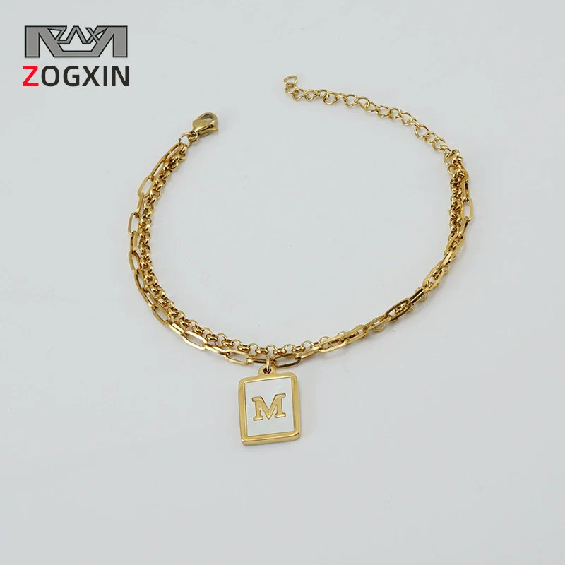 Women's Double Layer 316L Stainless Steel Letter Bracelet With Vacuum Plated Natural Shells