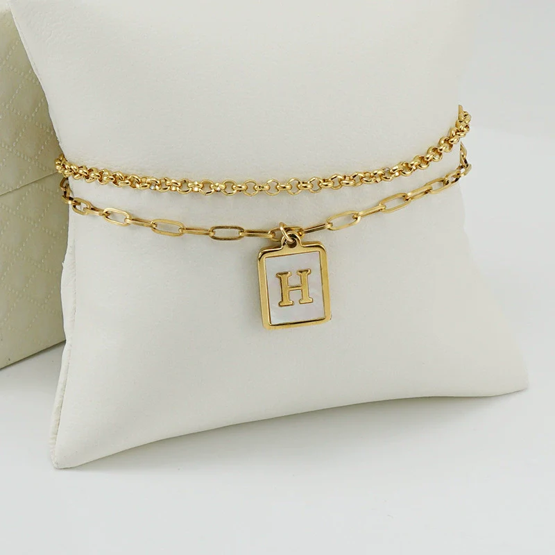 Women's Double Layer 316L Stainless Steel Letter Bracelet With Vacuum Plated Natural Shells - Image 12