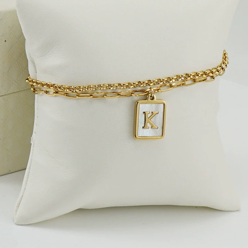 Women's Double Layer 316L Stainless Steel Letter Bracelet With Vacuum Plated Natural Shells - Image 15