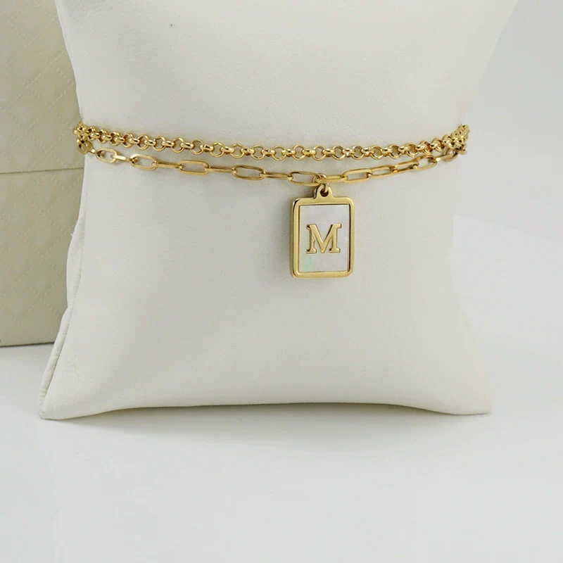 Women's Double Layer 316L Stainless Steel Letter Bracelet With Vacuum Plated Natural Shells - Image 16