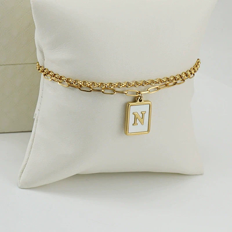 Women's Double Layer 316L Stainless Steel Letter Bracelet With Vacuum Plated Natural Shells - Image 17