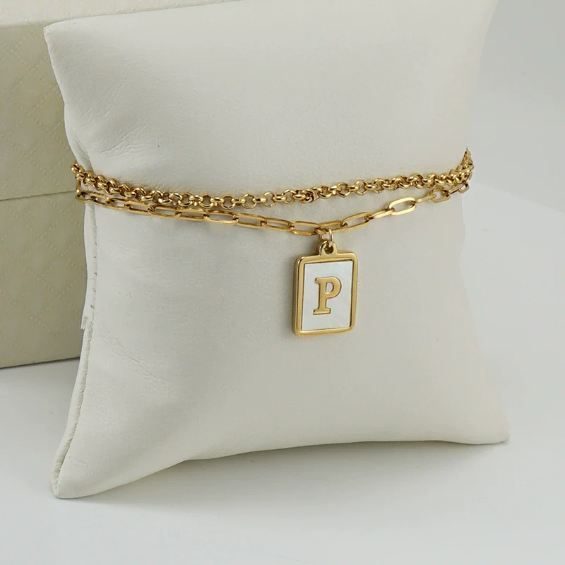 Women's Double Layer 316L Stainless Steel Letter Bracelet With Vacuum Plated Natural Shells - Image 19