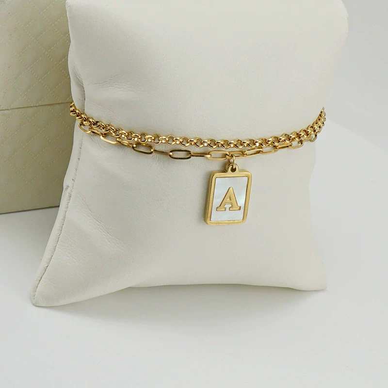 Women's Double Layer 316L Stainless Steel Letter Bracelet With Vacuum Plated Natural Shells - Image 2