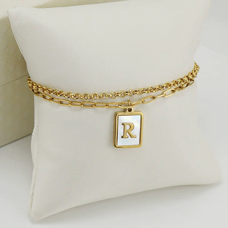 Women's Double Layer 316L Stainless Steel Letter Bracelet With Vacuum Plated Natural Shells - Image 21