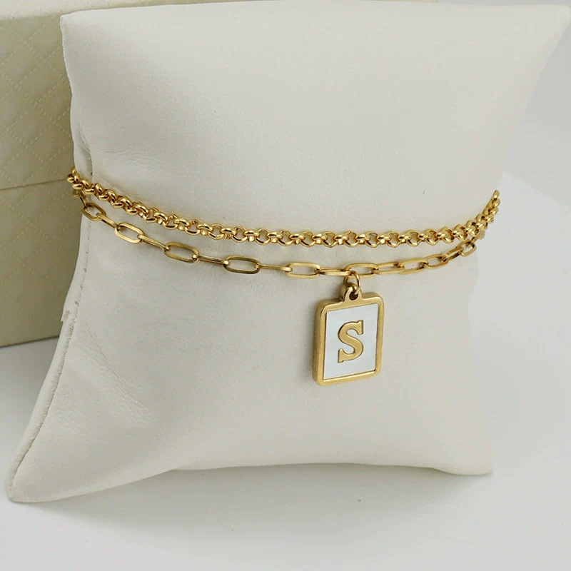 Women's Double Layer 316L Stainless Steel Letter Bracelet With Vacuum Plated Natural Shells - Image 22