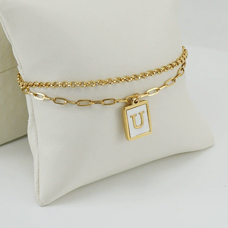 Women's Double Layer 316L Stainless Steel Letter Bracelet With Vacuum Plated Natural Shells - Image 24