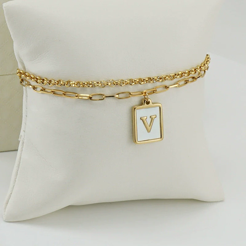Women's Double Layer 316L Stainless Steel Letter Bracelet With Vacuum Plated Natural Shells - Image 25