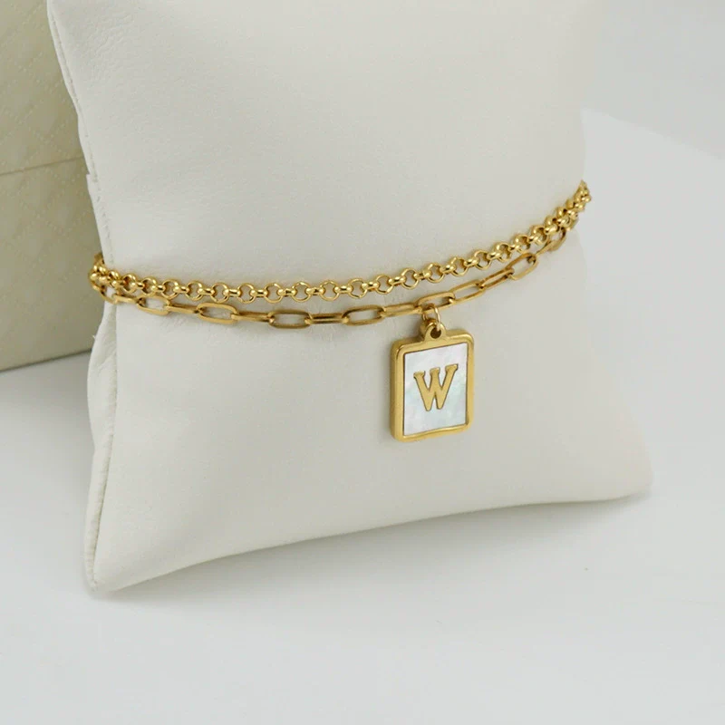 Women's Double Layer 316L Stainless Steel Letter Bracelet With Vacuum Plated Natural Shells - Image 26