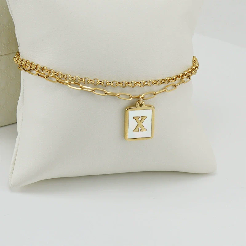 Women's Double Layer 316L Stainless Steel Letter Bracelet With Vacuum Plated Natural Shells - Image 27