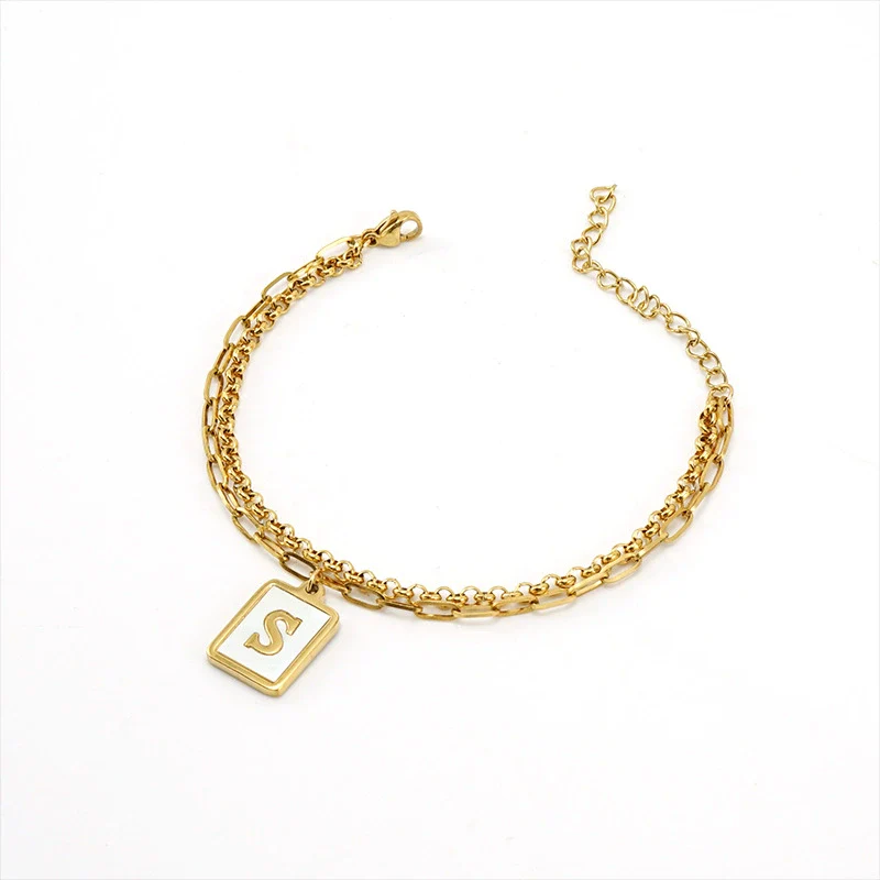 Women's Double Layer 316L Stainless Steel Letter Bracelet With Vacuum Plated Natural Shells - Image 5