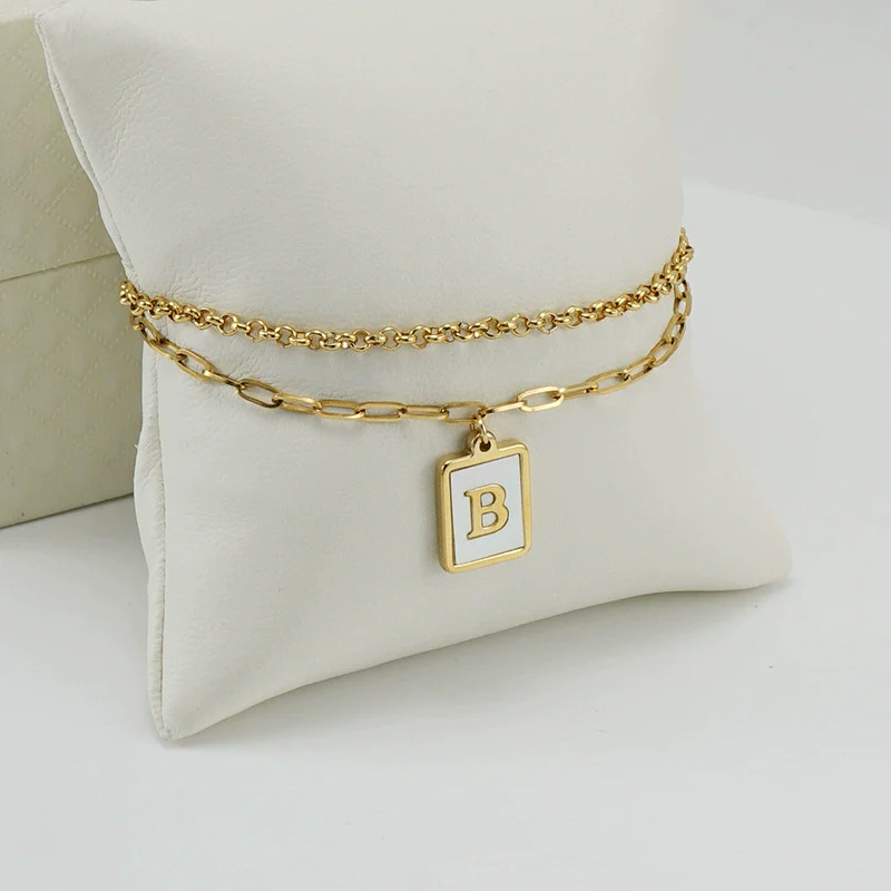 Women's Double Layer 316L Stainless Steel Letter Bracelet With Vacuum Plated Natural Shells - Image 6