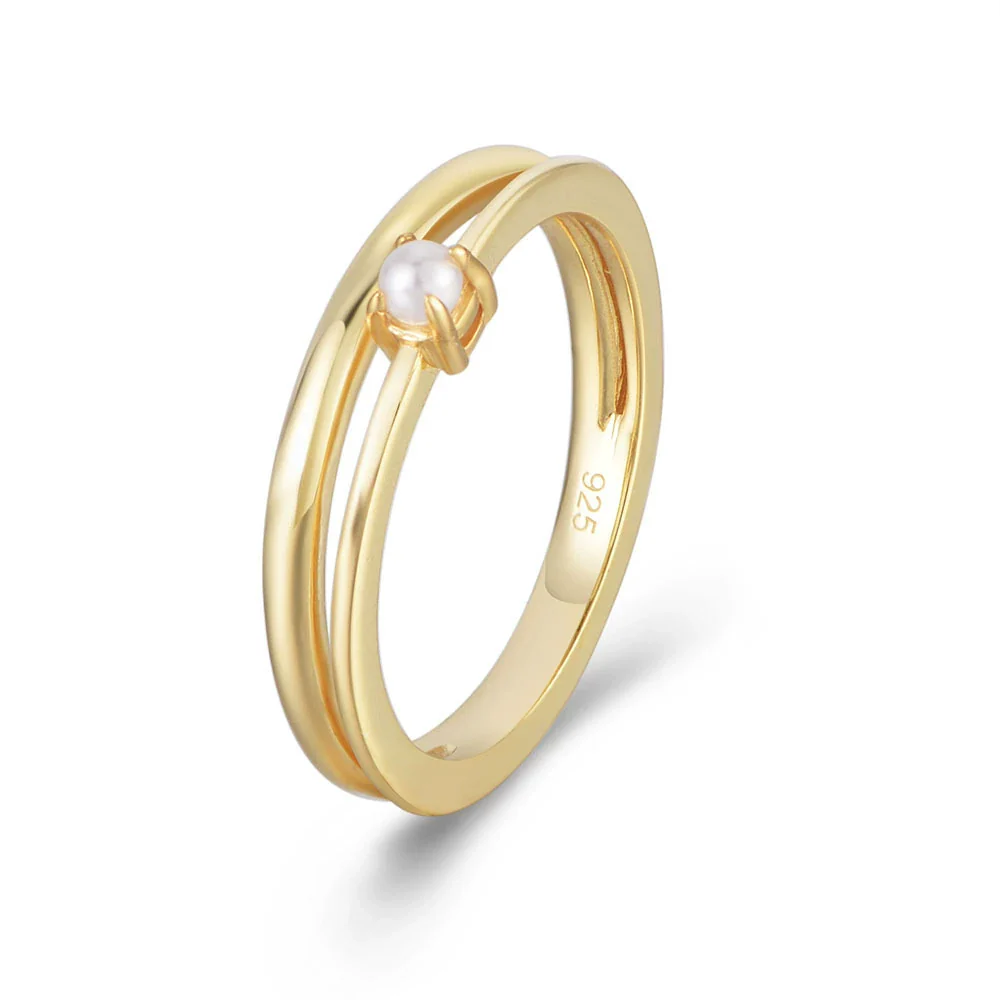 Women's Doublelayered Pearl Ring 925 Silver Geometric Style Set With Pearls - Image 5