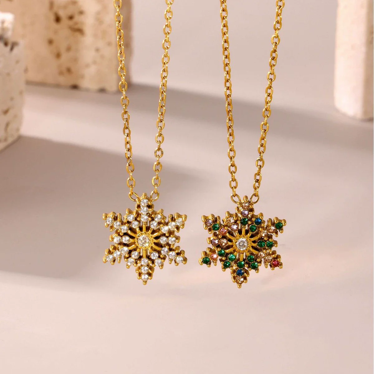 Women's Electroplated Geometric Snowflake Ferris Wheel Design Stainless Steel Zircon Pendant Clavicle Necklace Jewelry - Image 2