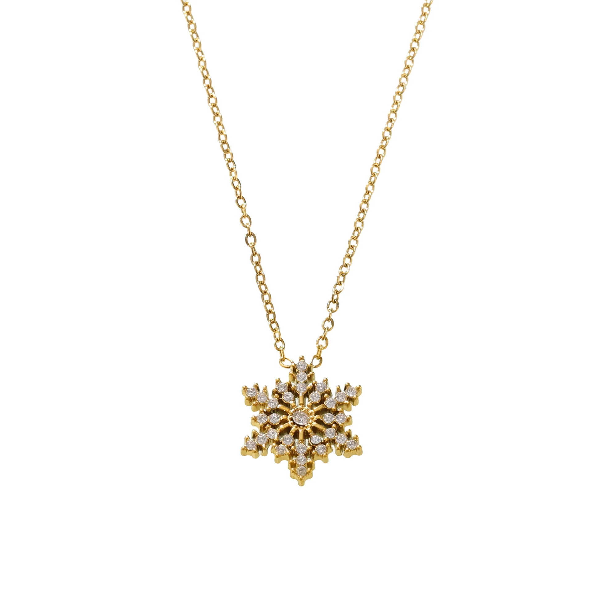 Women's Electroplated Geometric Snowflake Ferris Wheel Design Stainless Steel Zircon Pendant Clavicle Necklace Jewelry - Image 5