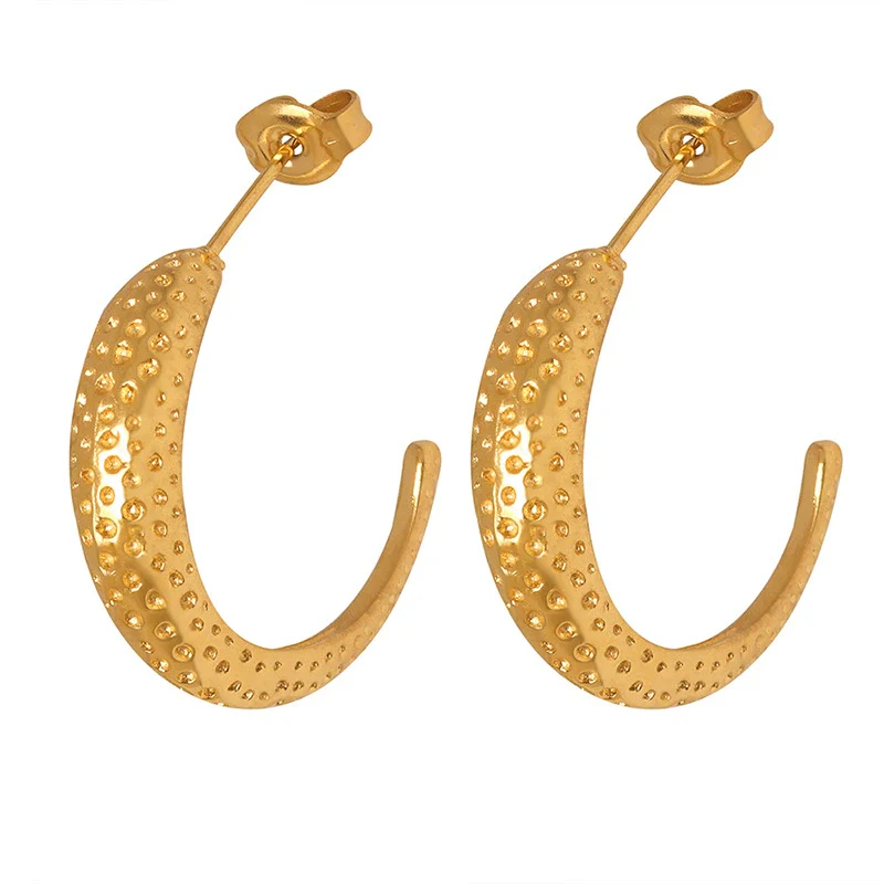 Women's Elegant Niche Titanium Steel Irregular Forged Geometric Pattern Plated Earrings - Image 3