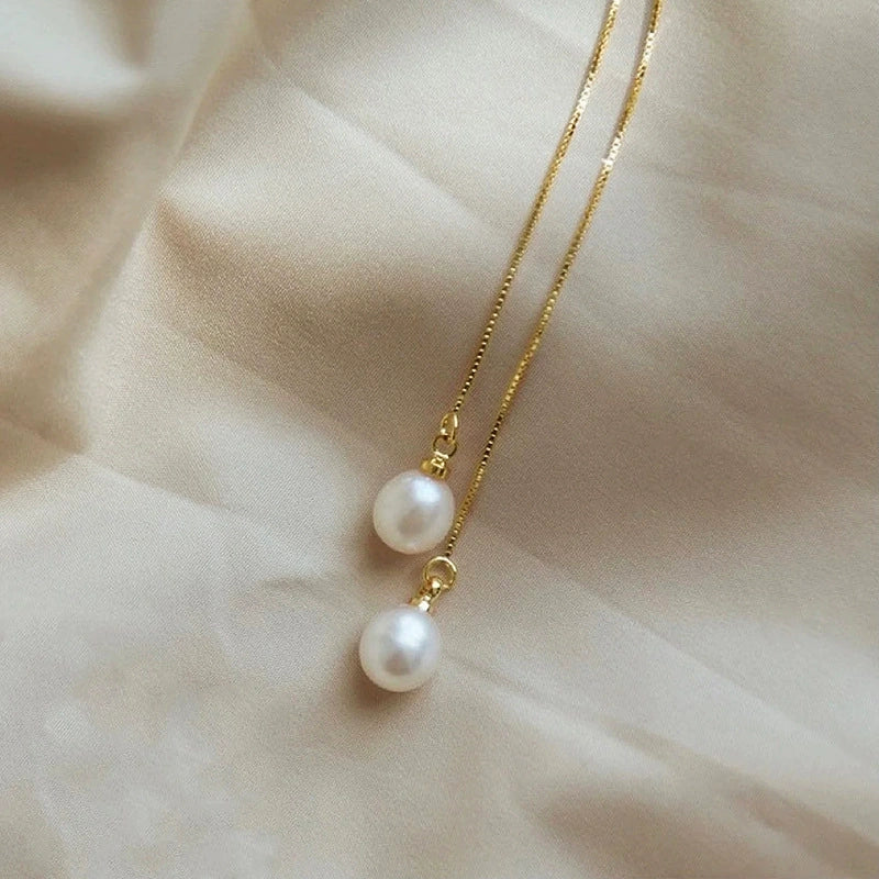 Women's Elegant Sweet Geometric Copper Imitation Pearl Tassel Earrings - Image 5