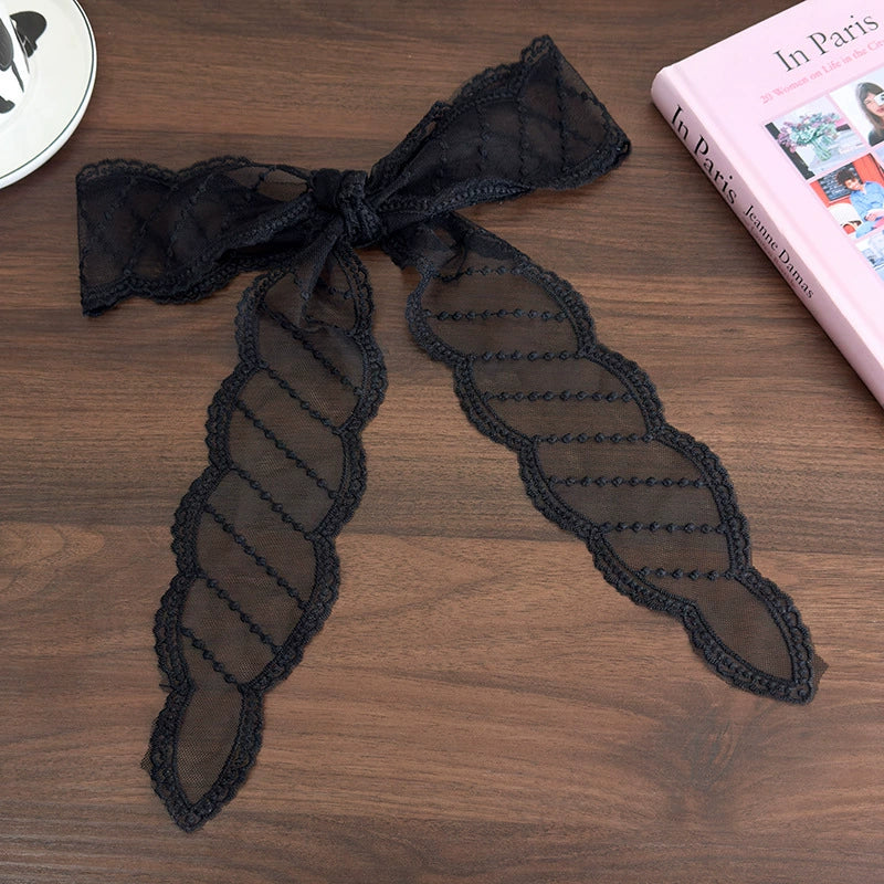 Women's Fairy Lace Geometric Plaid Headband Hair Rope Hair Tie Long Scarf Belt - Image 14