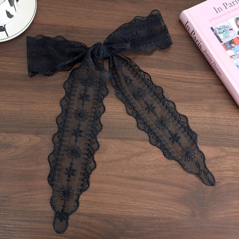 Women's Fairy Lace Geometric Plaid Headband Hair Rope Hair Tie Long Scarf Belt - Image 18