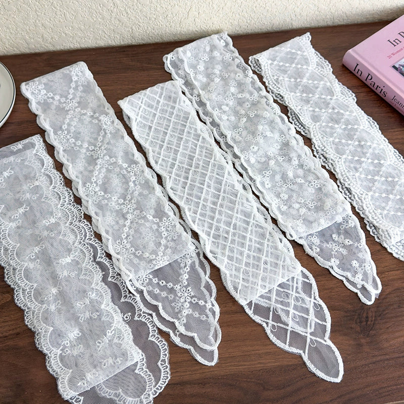 Women's Fairy Lace Geometric Plaid Headband Hair Rope Hair Tie Long Scarf Belt - Image 3