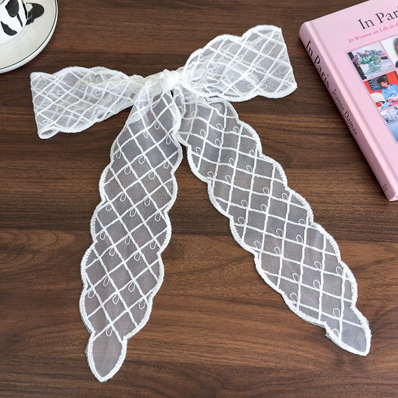 Women's Fairy Lace Geometric Plaid Headband Hair Rope Hair Tie Long Scarf Belt - Image 7