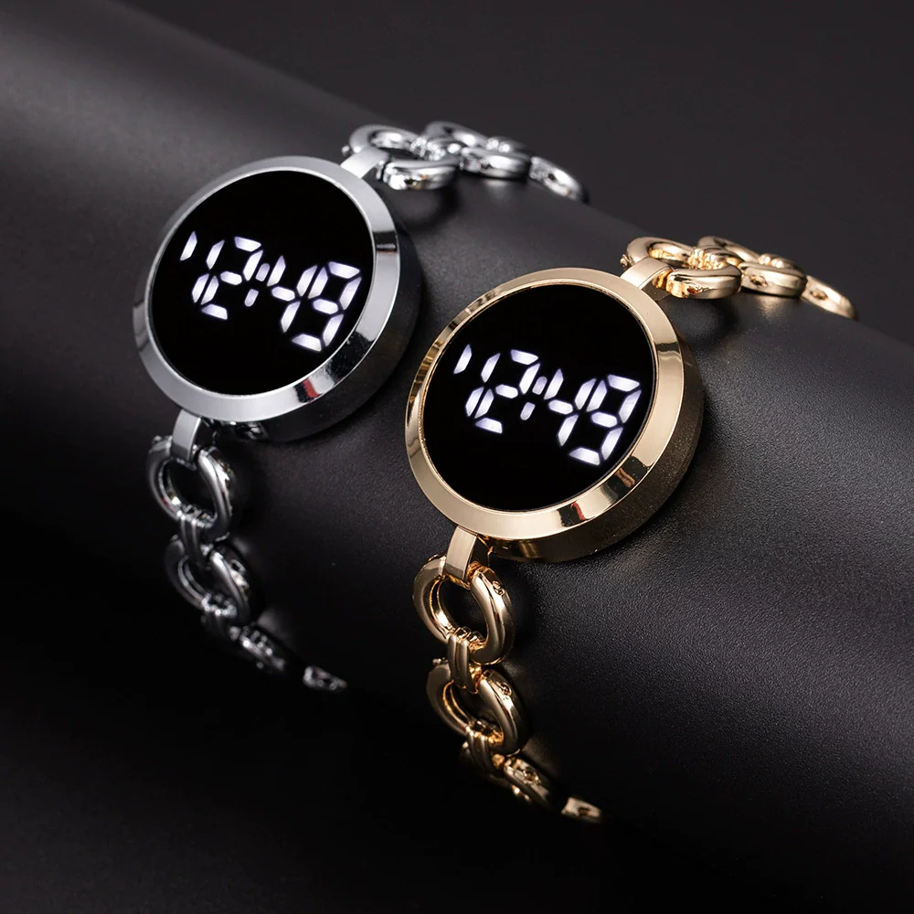 Women's Fashion Alloy Band Round Dial Electronic Pointer Touch Screen Chain Watch With Printed Logo - Image 2