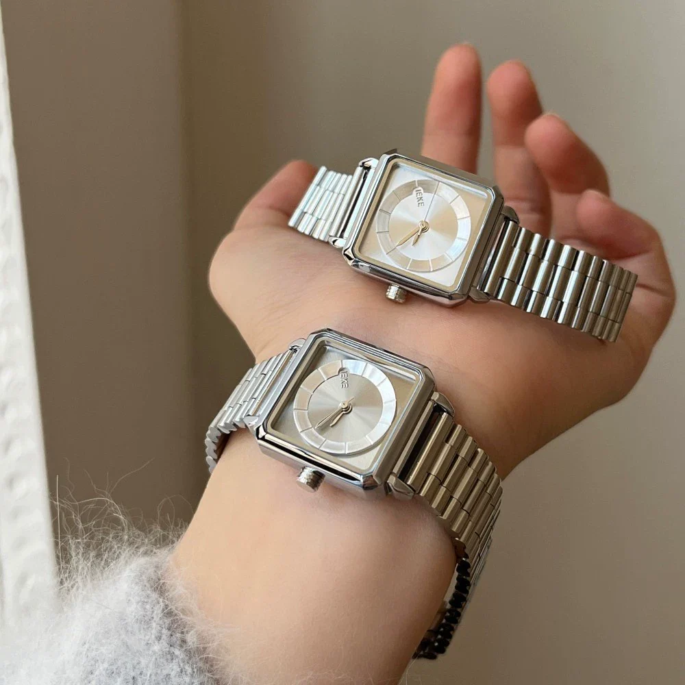 Women's Fashion Alloy Case Stainless Steel Strap Rectangle Dial Watch - Image 5