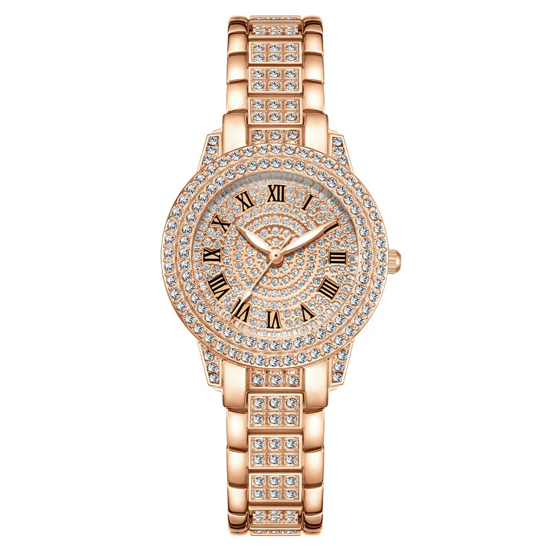 Women's Fashion Alloy Metal Roman Pattern Diamondencrusted Watch Bracelet With Copper Clasp And Round Dial - Image 4