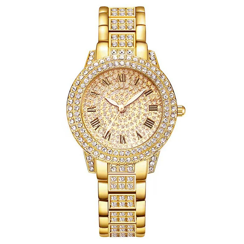 Women's Fashion Alloy Metal Roman Pattern Diamondencrusted Watch Bracelet With Copper Clasp And Round Dial - Image 6