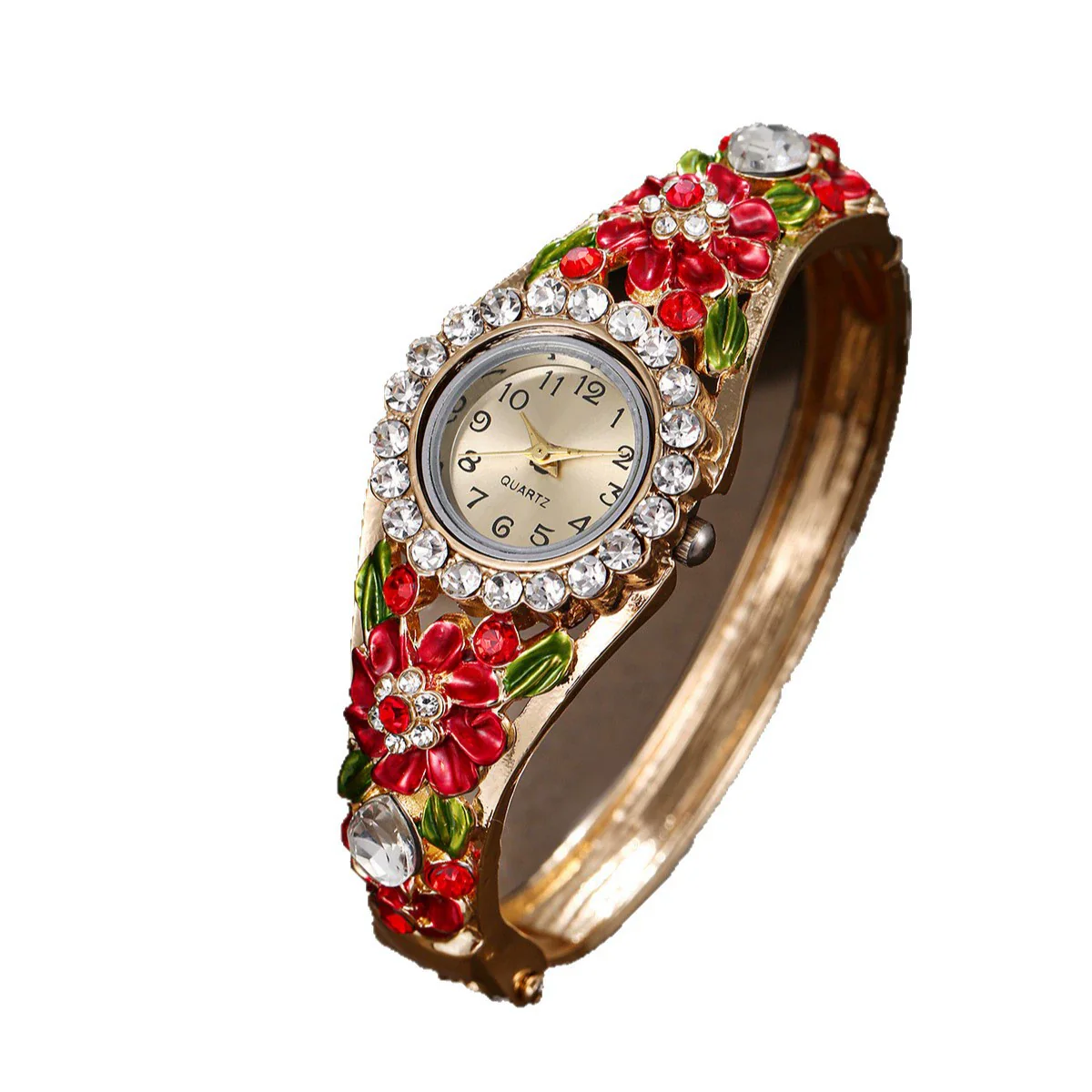 Women's Fashion Alloy Quartz Watch With Diamonddecorated Carved Flower And Round Dial - Image 5