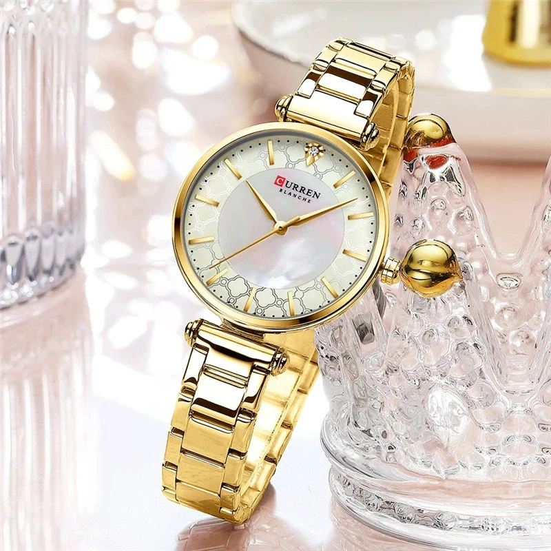 Women's Fashion Alloy Shell Round Dial Quartz Casual Waterproof Watch With Rhinestones - Image 3