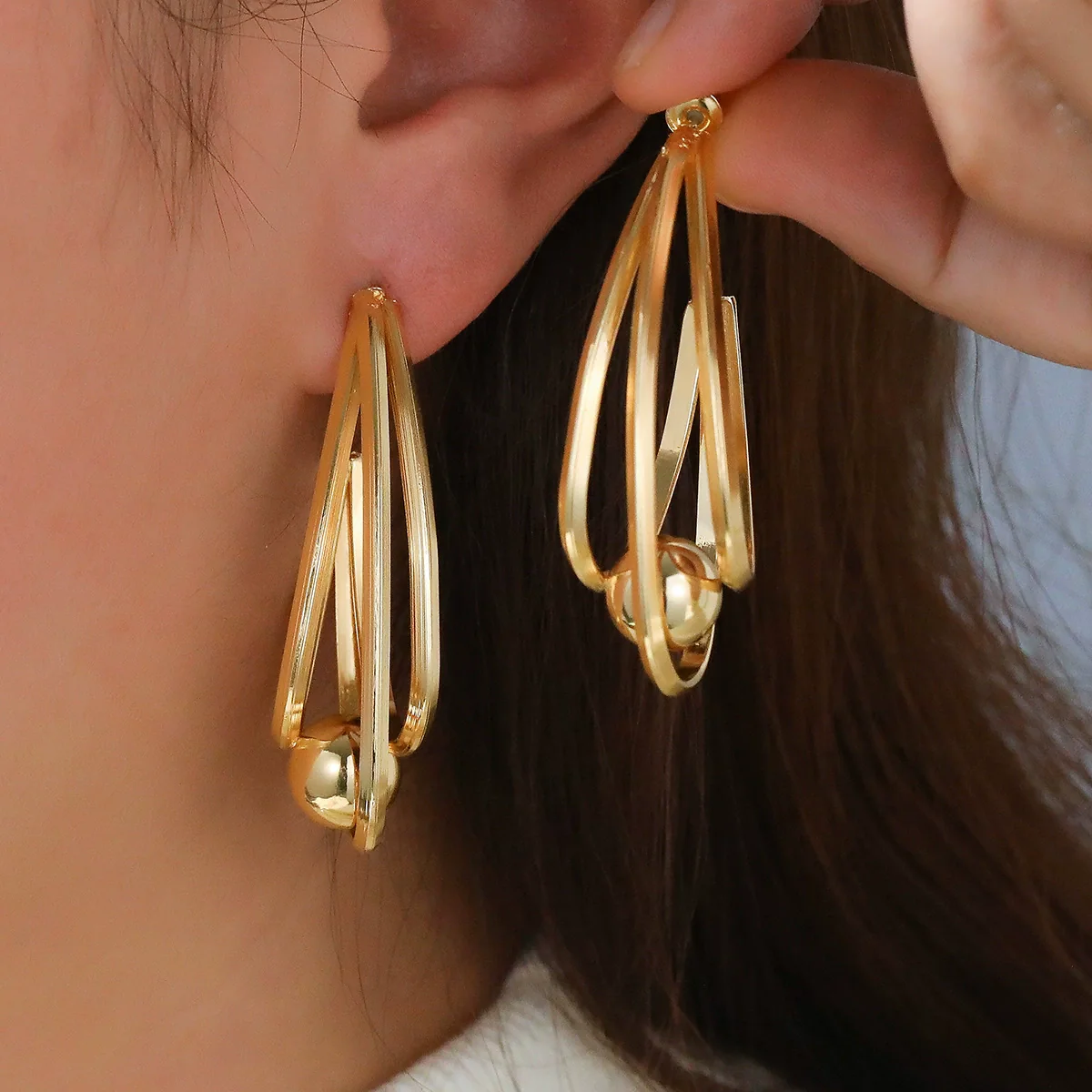 Women's Fashion Alloy Ushaped Multilayer Geometric Retro Earrings With Diamond Design