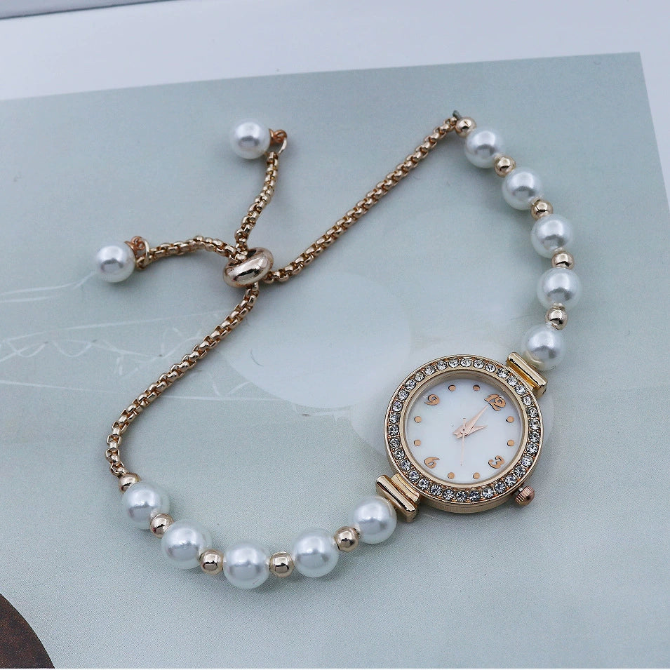 Women's Fashion Diamondencrusted Pearl Alloy Watch With Round Dial - Image 6