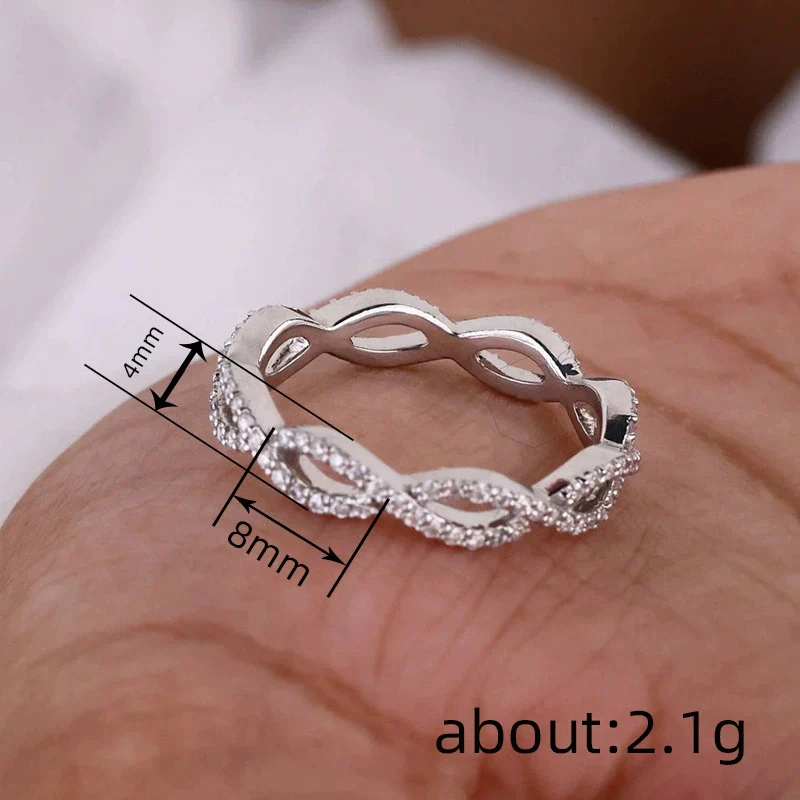 Women's Fashion Elegant Copper Geometric Hollow Line Ring With Zirconia Simple Classic Jewelry - Image 4