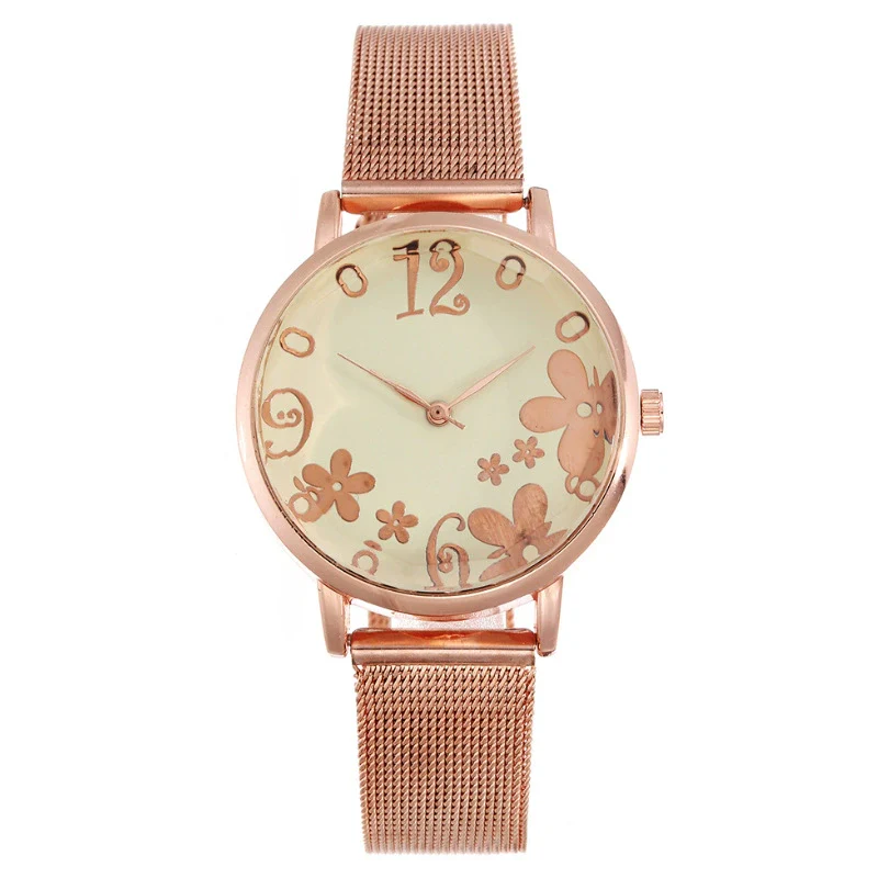 Women's Fashion Flower Quartz Watch With Alloy Case Metal Strap And Stainless Steel Clasp Round Dial - Image 3