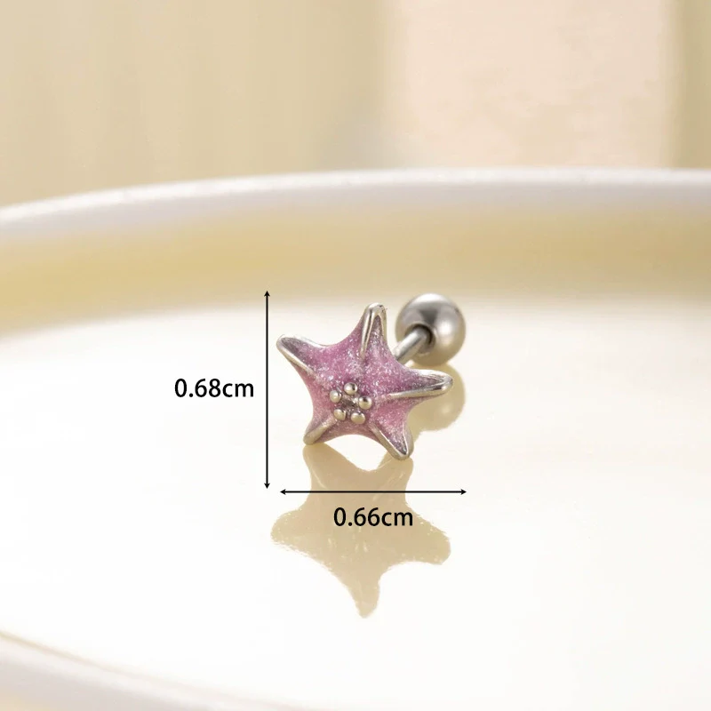 Women's Fashion Metal Starfish Flower Painted Oil Electroplated Titanium Steel Ear Nails - Image 10