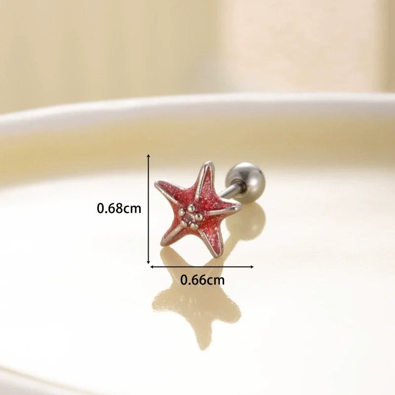 Women's Fashion Metal Starfish Flower Painted Oil Electroplated Titanium Steel Ear Nails - Image 12