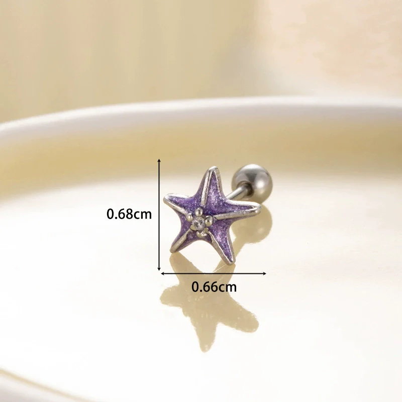 Women's Fashion Metal Starfish Flower Painted Oil Electroplated Titanium Steel Ear Nails - Image 14