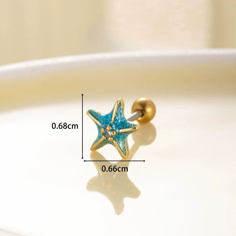 Women's Fashion Metal Starfish Flower Painted Oil Electroplated Titanium Steel Ear Nails - Image 17