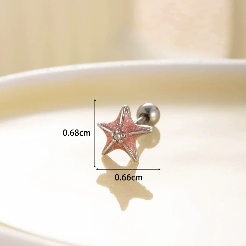 Women's Fashion Metal Starfish Flower Painted Oil Electroplated Titanium Steel Ear Nails - Image 18