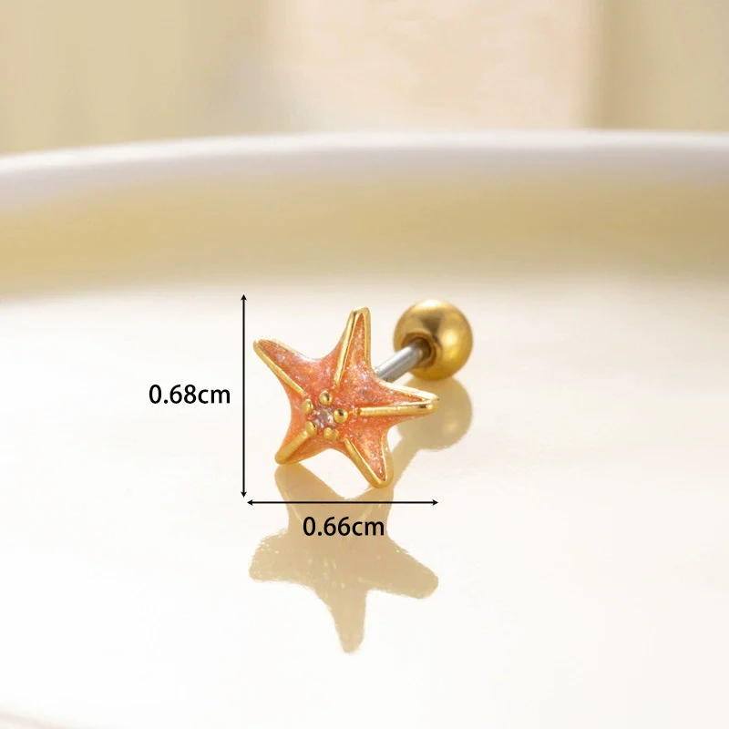 Women's Fashion Metal Starfish Flower Painted Oil Electroplated Titanium Steel Ear Nails - Image 19