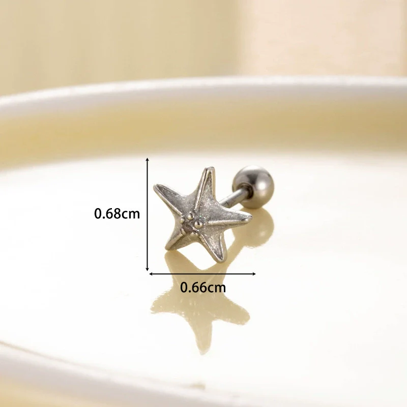 Women's Fashion Metal Starfish Flower Painted Oil Electroplated Titanium Steel Ear Nails - Image 6