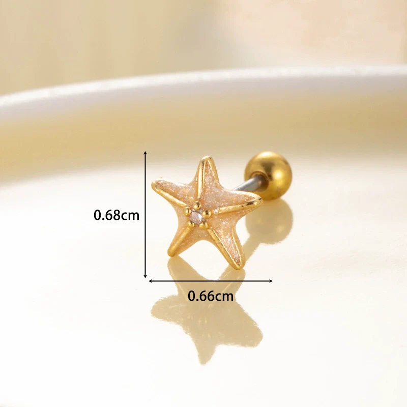 Women's Fashion Metal Starfish Flower Painted Oil Electroplated Titanium Steel Ear Nails - Image 7