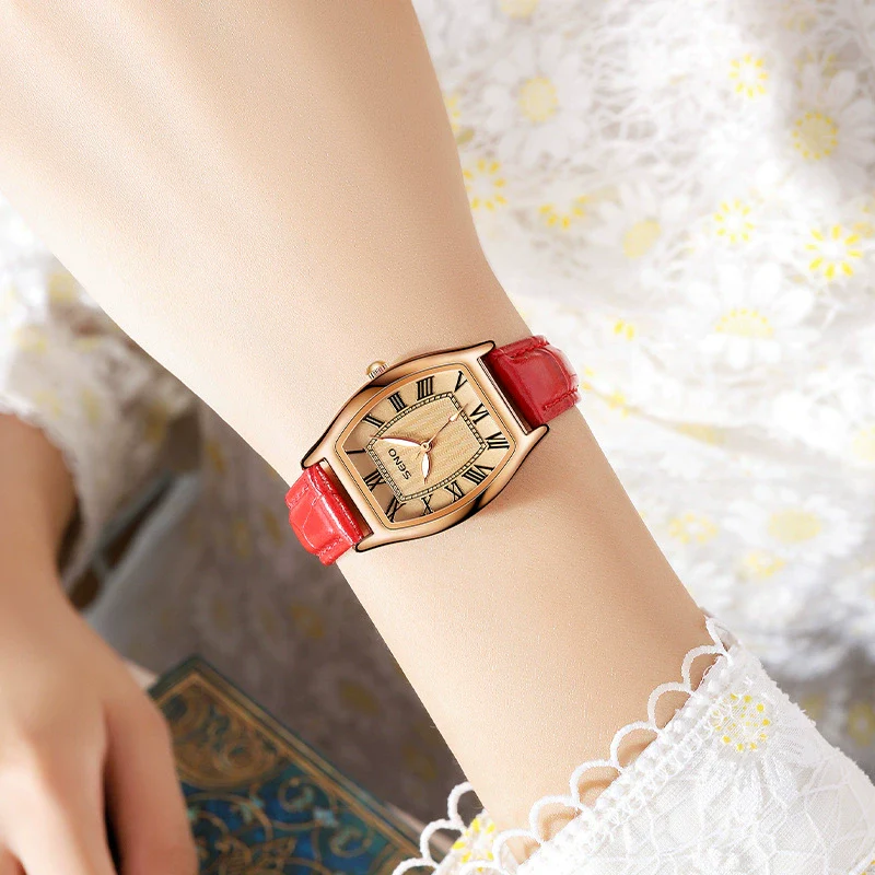Women's Fashion Quartz Watch With Small Square And Barrel Shaped Dial Metal Case Imitation Leather Strap Mineral Strengthened Glass Mirror Stainless Steel Clasp - Image 2