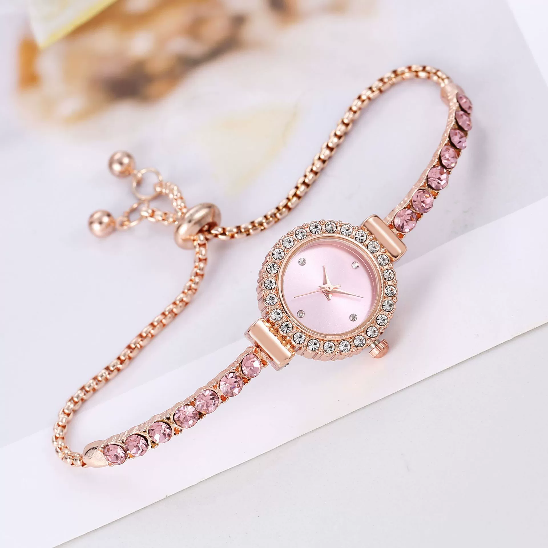 Women's Fashion Rhinestone Thin Strap Leather And Stainless Steel Quartz Watch With Rectangular Dial - Image 11