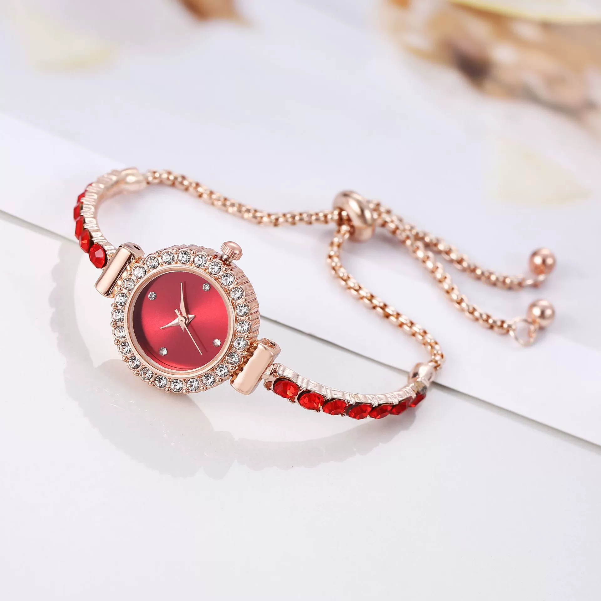 Women's Fashion Rhinestone Thin Strap Leather And Stainless Steel Quartz Watch With Rectangular Dial - Image 3