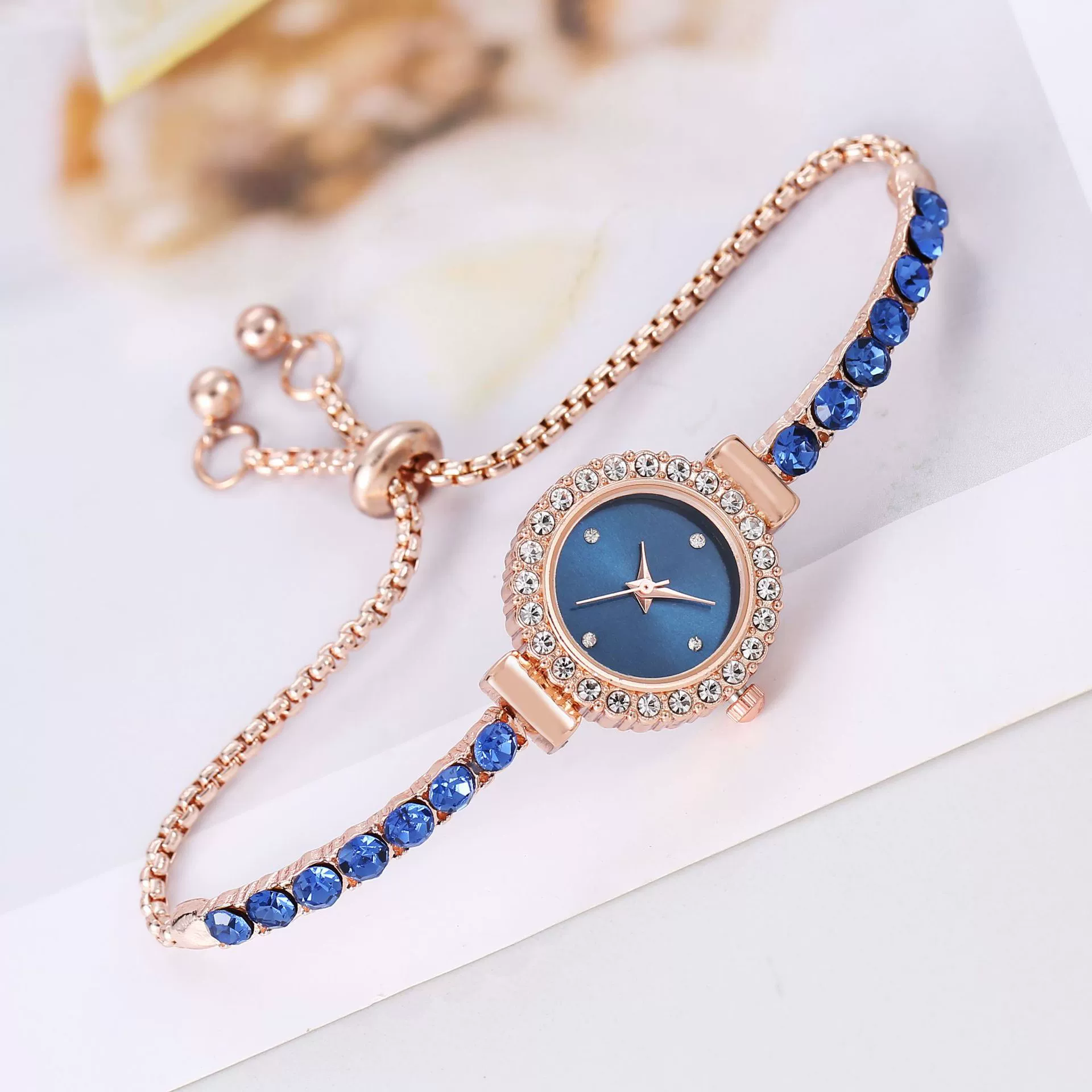 Women's Fashion Rhinestone Thin Strap Leather And Stainless Steel Quartz Watch With Rectangular Dial - Image 6