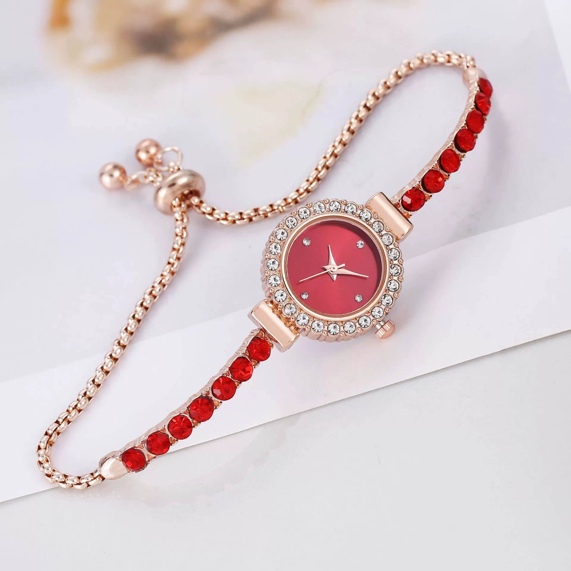 Women's Fashion Rhinestone Thin Strap Leather And Stainless Steel Quartz Watch With Rectangular Dial - Image 8