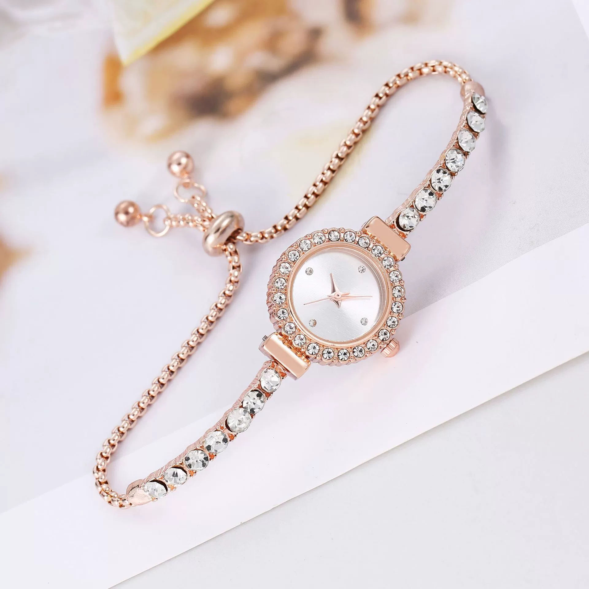 Women's Fashion Rhinestone Thin Strap Leather And Stainless Steel Quartz Watch With Rectangular Dial - Image 9