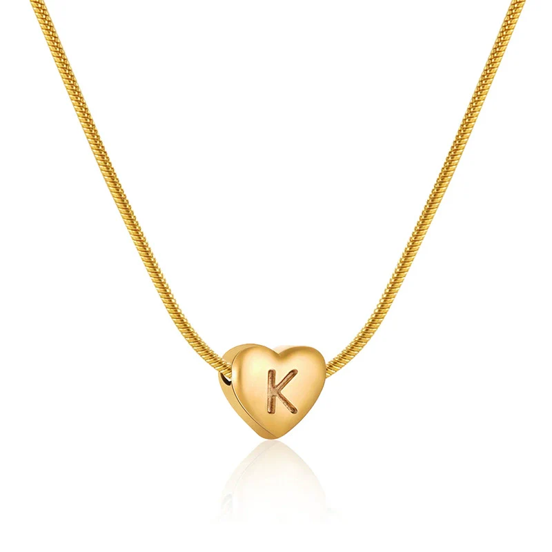Women's Fashion 316L Stainless Steel And 316L Stainless Steel Heart And Letter Pendant Snake Bone Chain Necklace With Electroplating - Image 16