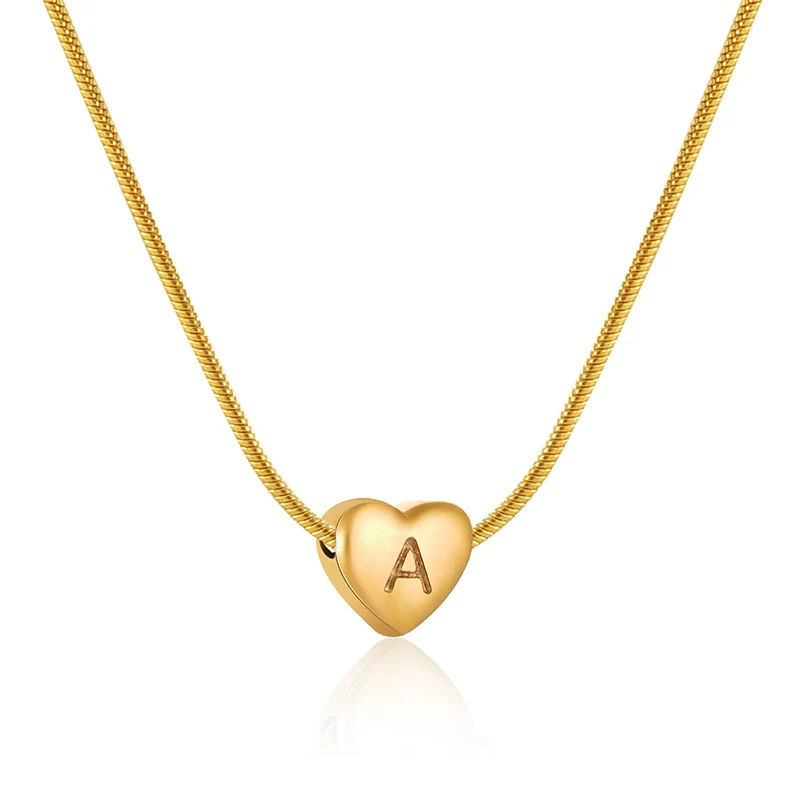 Women's Fashion 316L Stainless Steel And 316L Stainless Steel Heart And Letter Pendant Snake Bone Chain Necklace With Electroplating - Image 6